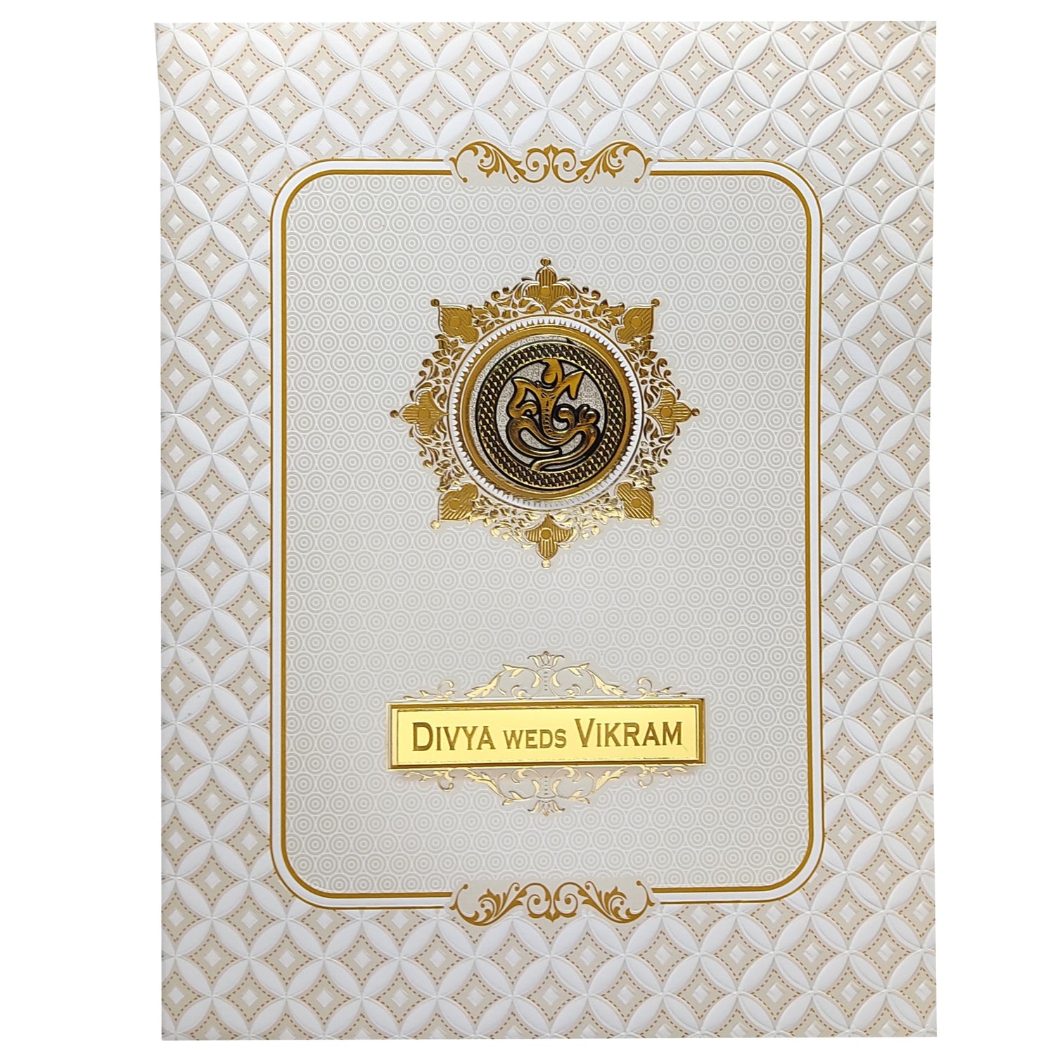 White Ganesha Nameplate Invitation Card-KNJS2072