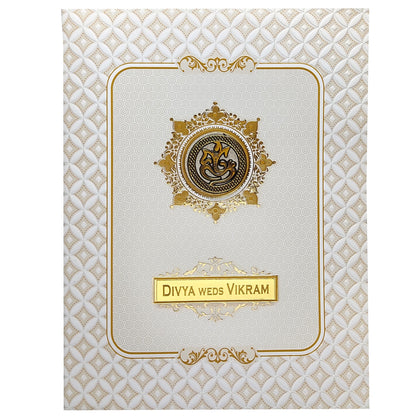 White Ganesha Nameplate Invitation Card-KNJS2072