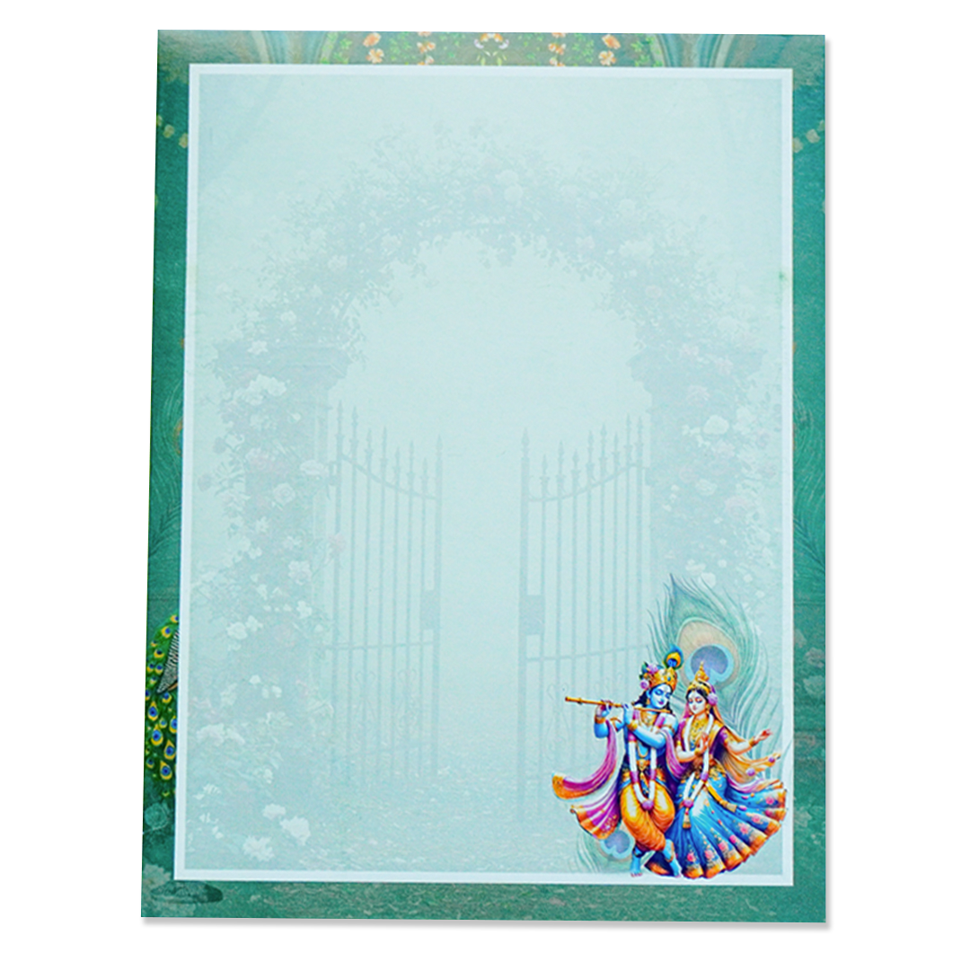 Green Radha Krishna Elegant Wedding Card - KNTY6816