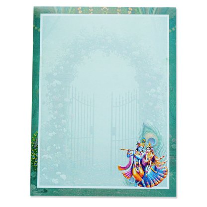 Green Radha Krishna Elegant Wedding Card - KNTY6816
