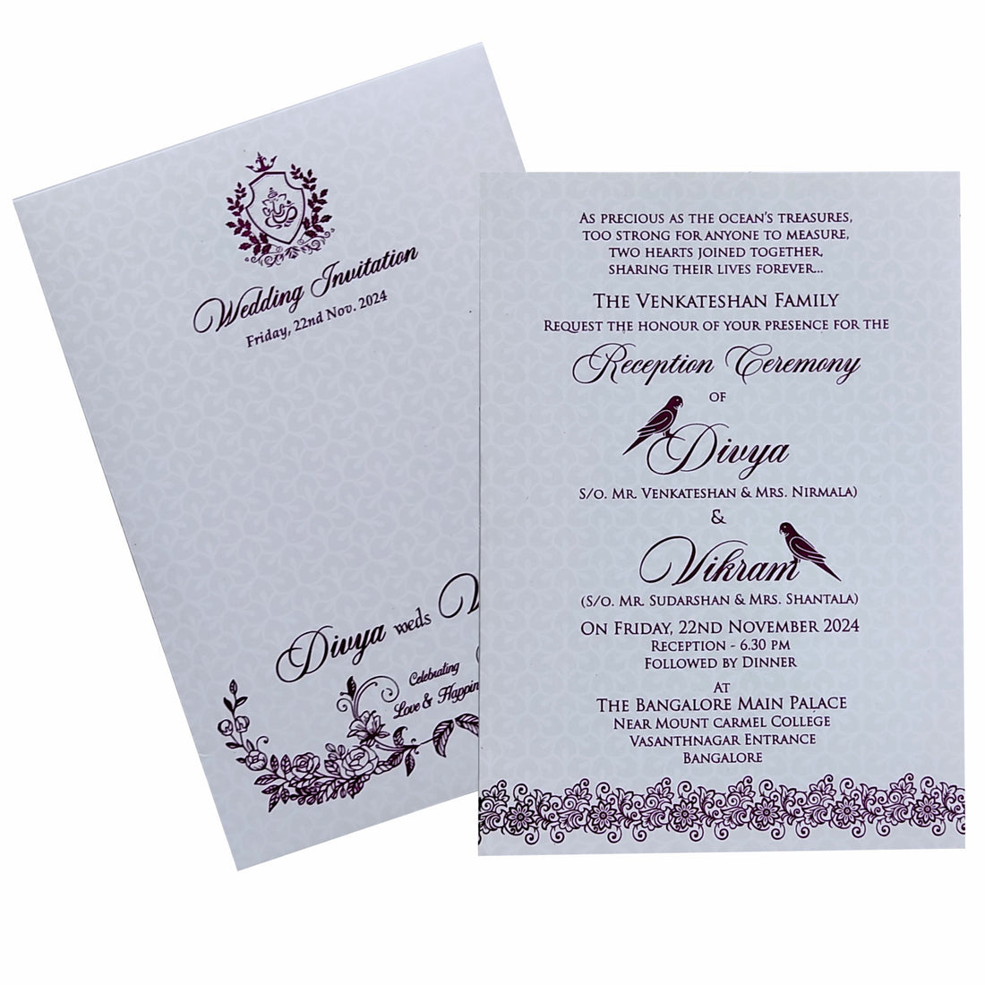 Selling White Floral Single Sheet invitation card online. Buying invitation cards made easy with King of Cards! ?Customer Support ?Home Delivery.