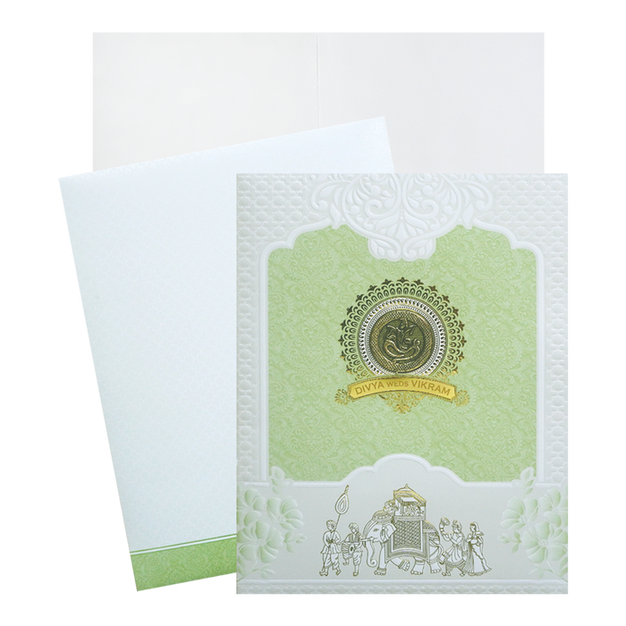 Green and White Bhaarat Wedding Card-King of Cards