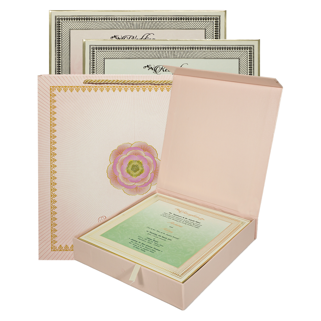 Check out Pink Floral Wedding Invitation Box at best price. ✅WhatsApp Support ✅Express Delivery. | King of Cards.