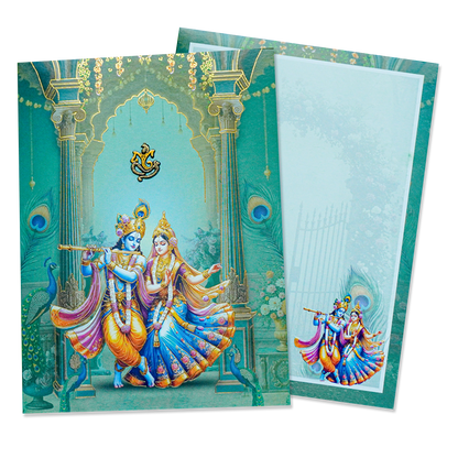 Green Radha Krishna Elegant Wedding Card - KNTY6816