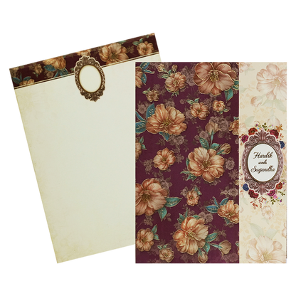 Maroon Cream Floral Door Padded Wedding Card-King of Cards