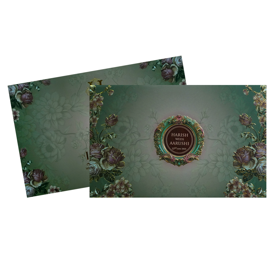 Water Green Royal Wedding Card-KVN07250