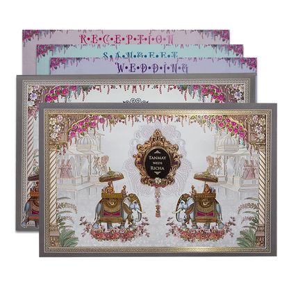 White Palace Elephant Padded Wedding Card-KSH72100