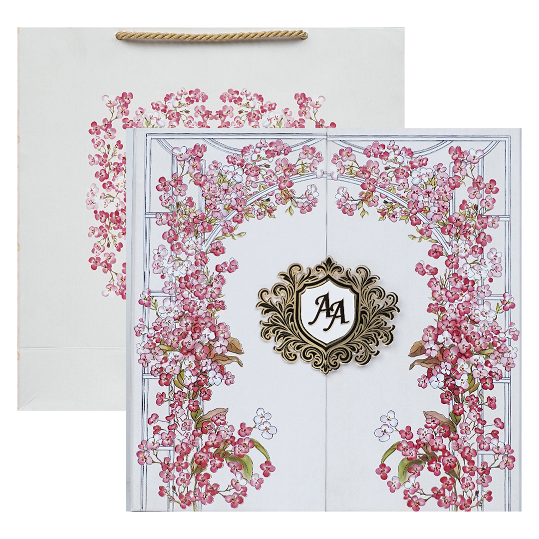 Pink Floral Gatefold Wedding Invitation Box-KMMEX8310