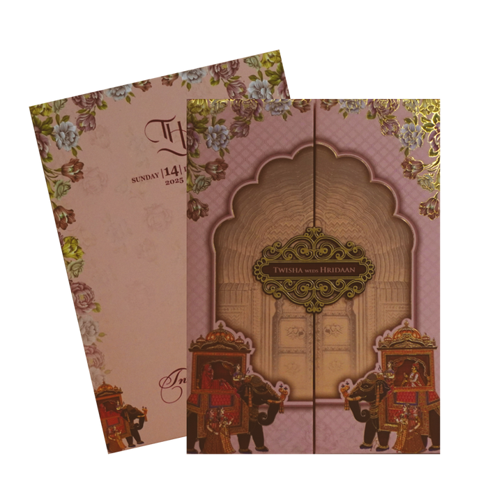 Peachy Pink Padded Wedding Card-King of Cards