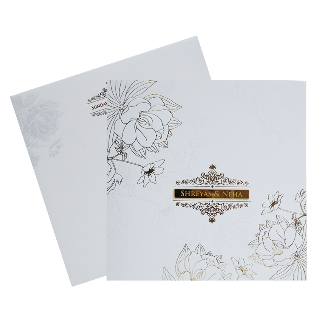 White Elegant Floral Wedding Invitation-KPR05020