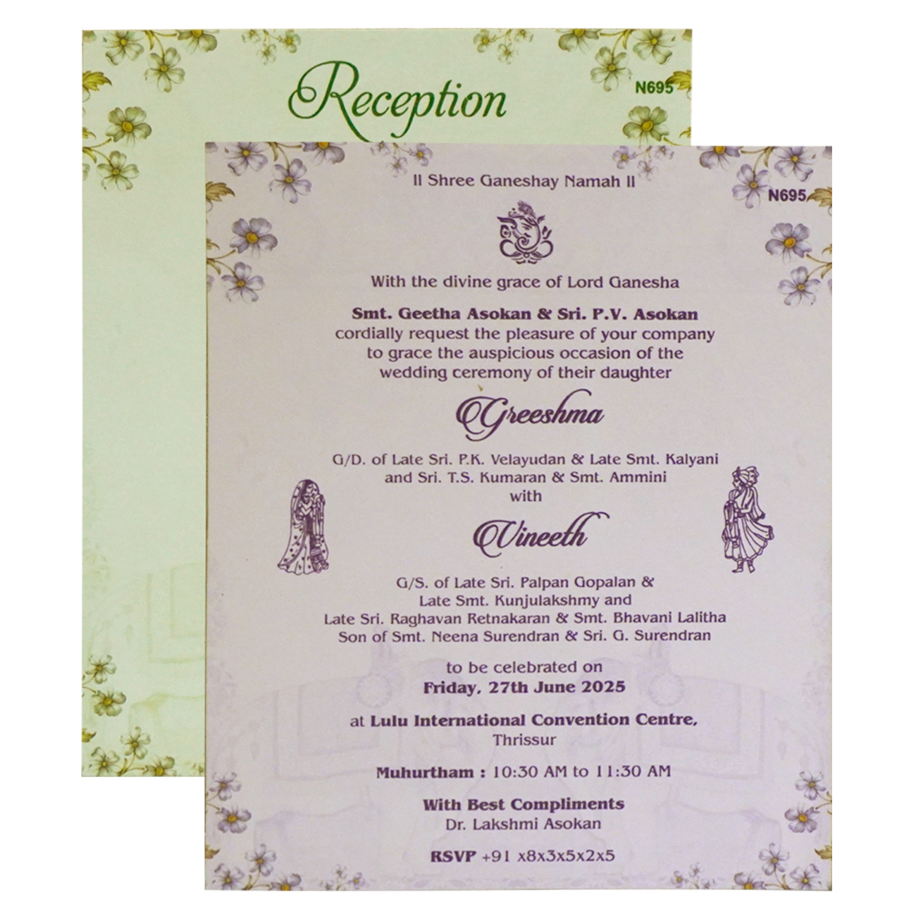 Light Blue Floral Wedding Card-KVN06950