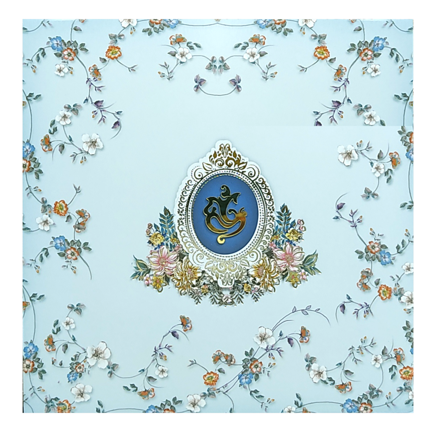 Blue Floral Bride Groom Slide Wedding Card-KNRDC01B