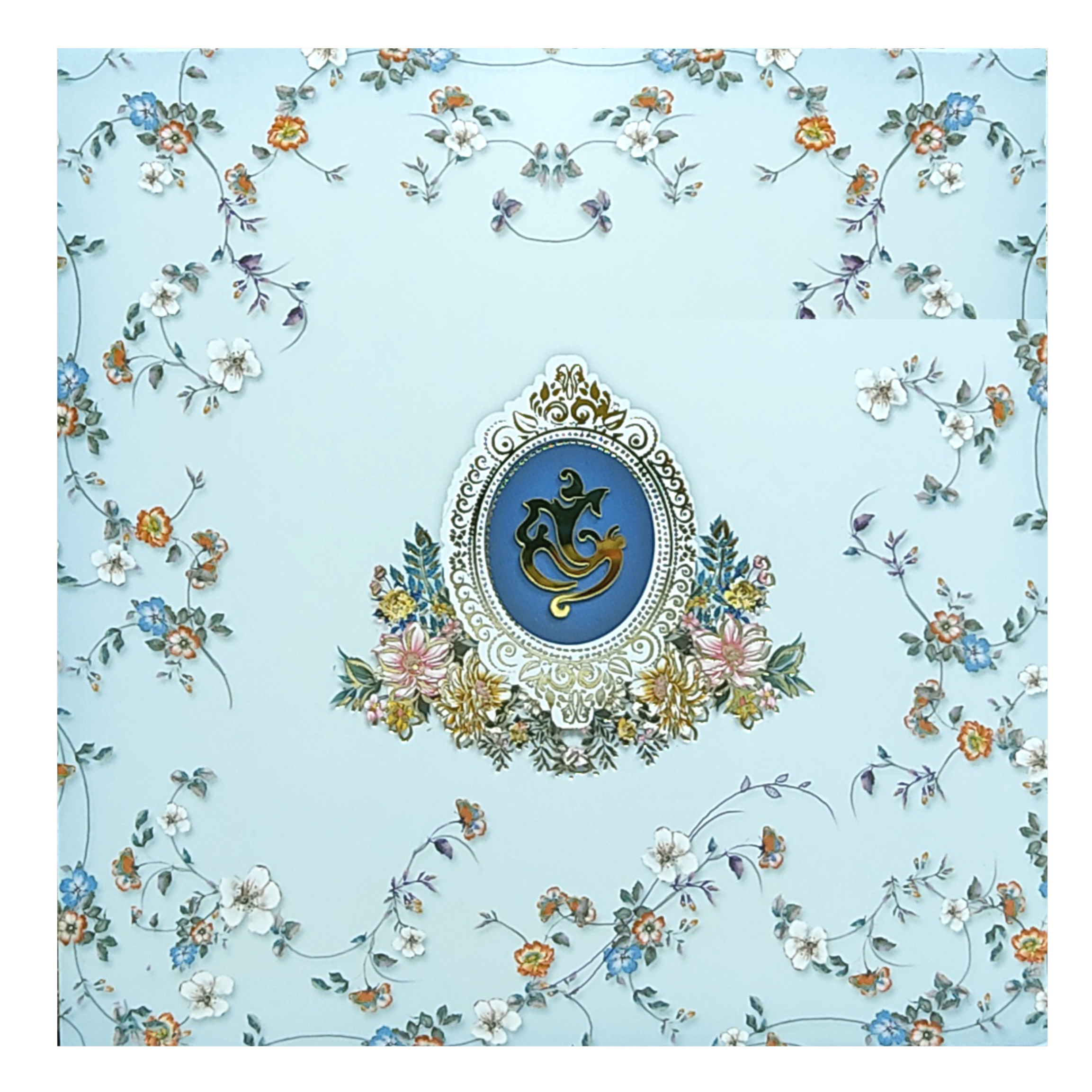 Blue Floral Bride Groom Slide Wedding Card-KNRDC01B