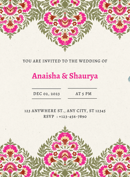 Green and Pink Elegant Floral Wedding Invitation-EINK0046