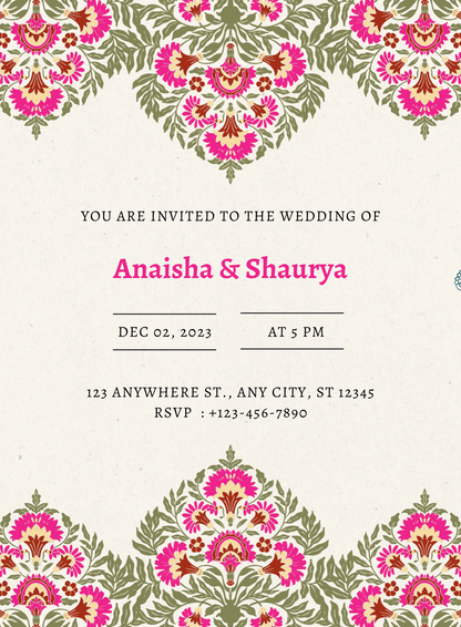 Green and Pink Elegant Floral Wedding Invitation-EINK0046