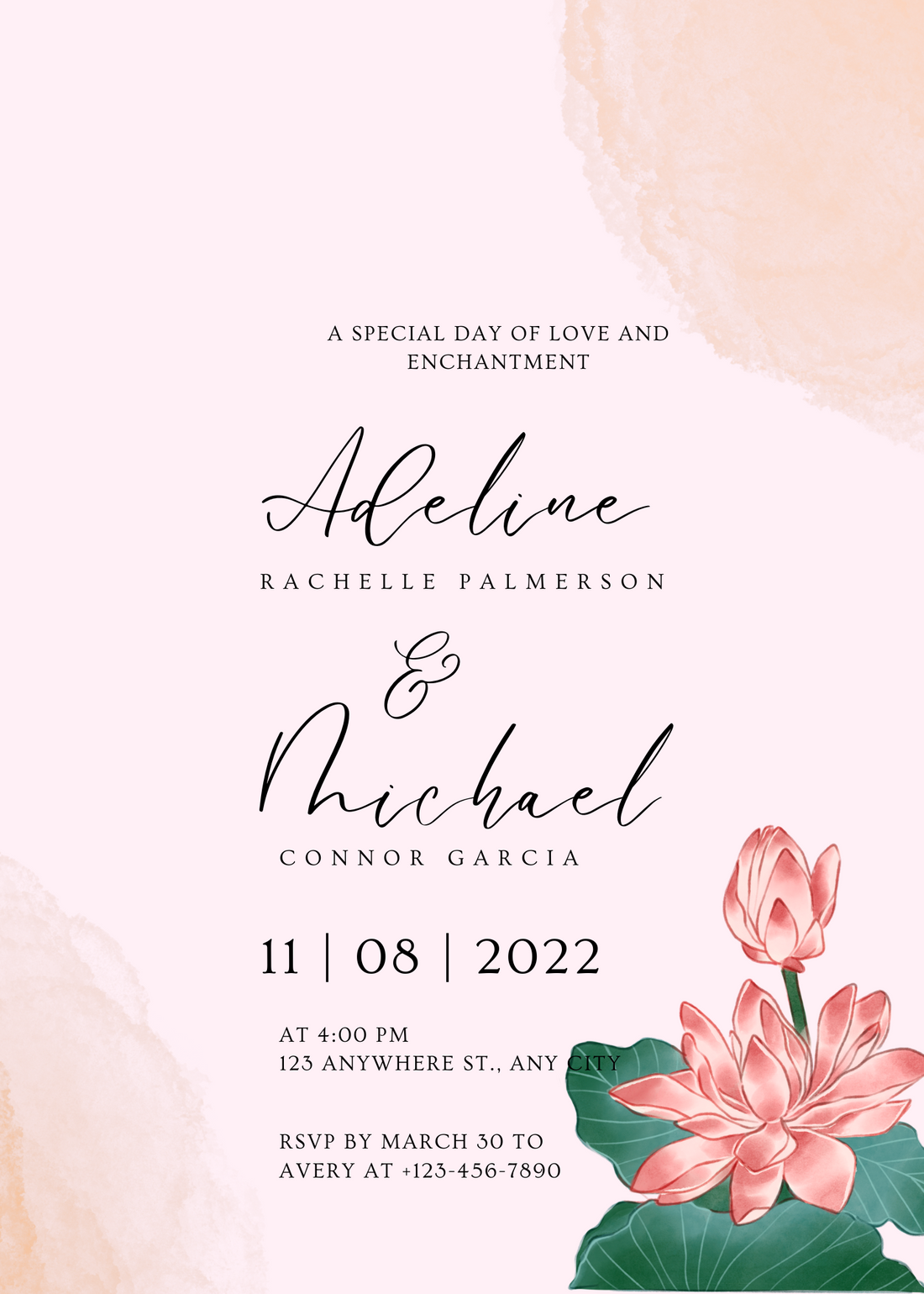 Peach and Pink Floral Watercolor Wedding Invitation-EINK0009