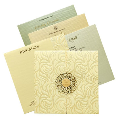 Cream Embossed Padded Invitation Card-King of Cards