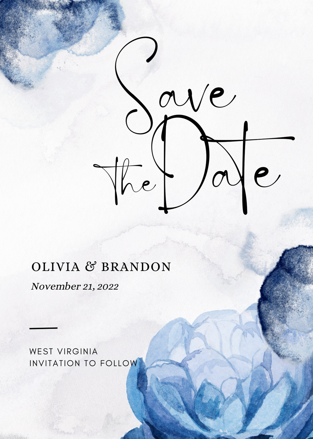Blue Elegant Watercolor Texture Save The Date Invitation-EINK0002