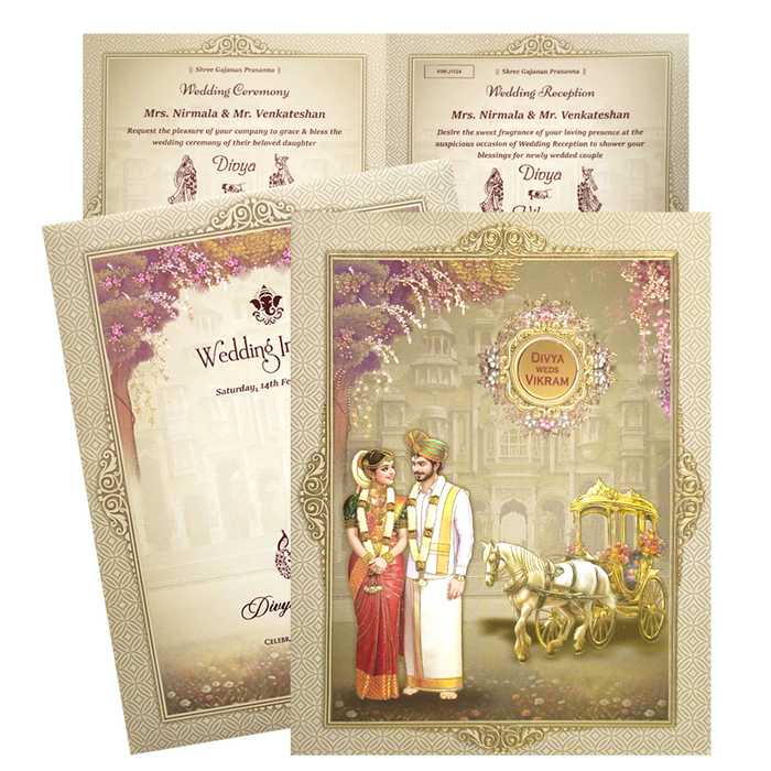 Dark Green South Indian Wedding Card-King of Cards