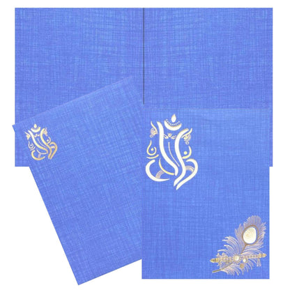 It is a jumbo wedding card with peacock feather design and gold foiling surrounding it. A large number of information can be imprinted in this card that makes it more preferable for the customers.