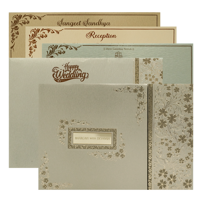 Check out Grey Gold Floral Padded Wedding Card at best price.✅WhatsApp Support ✅Express Delivery.|King of cards.