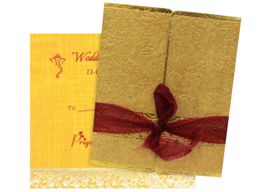 Lovely Ribbon Gold color door type Wedding Card-KNK30002