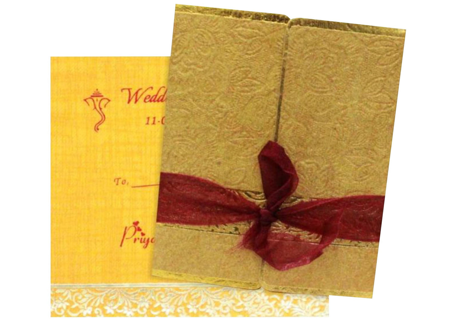 Sparkling Gold Ribbon Wedding Card - KNK30001
