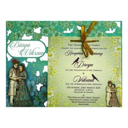 Green Bride Groom MDF Wedding Card-KNKO7603