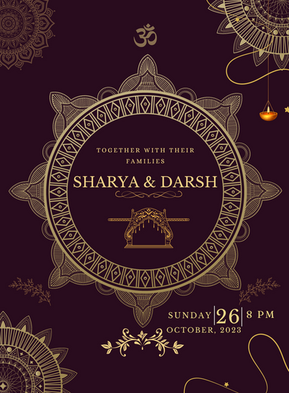 nullViolet and Cream Floral Design Indian Wedding Invitation-EINK0029