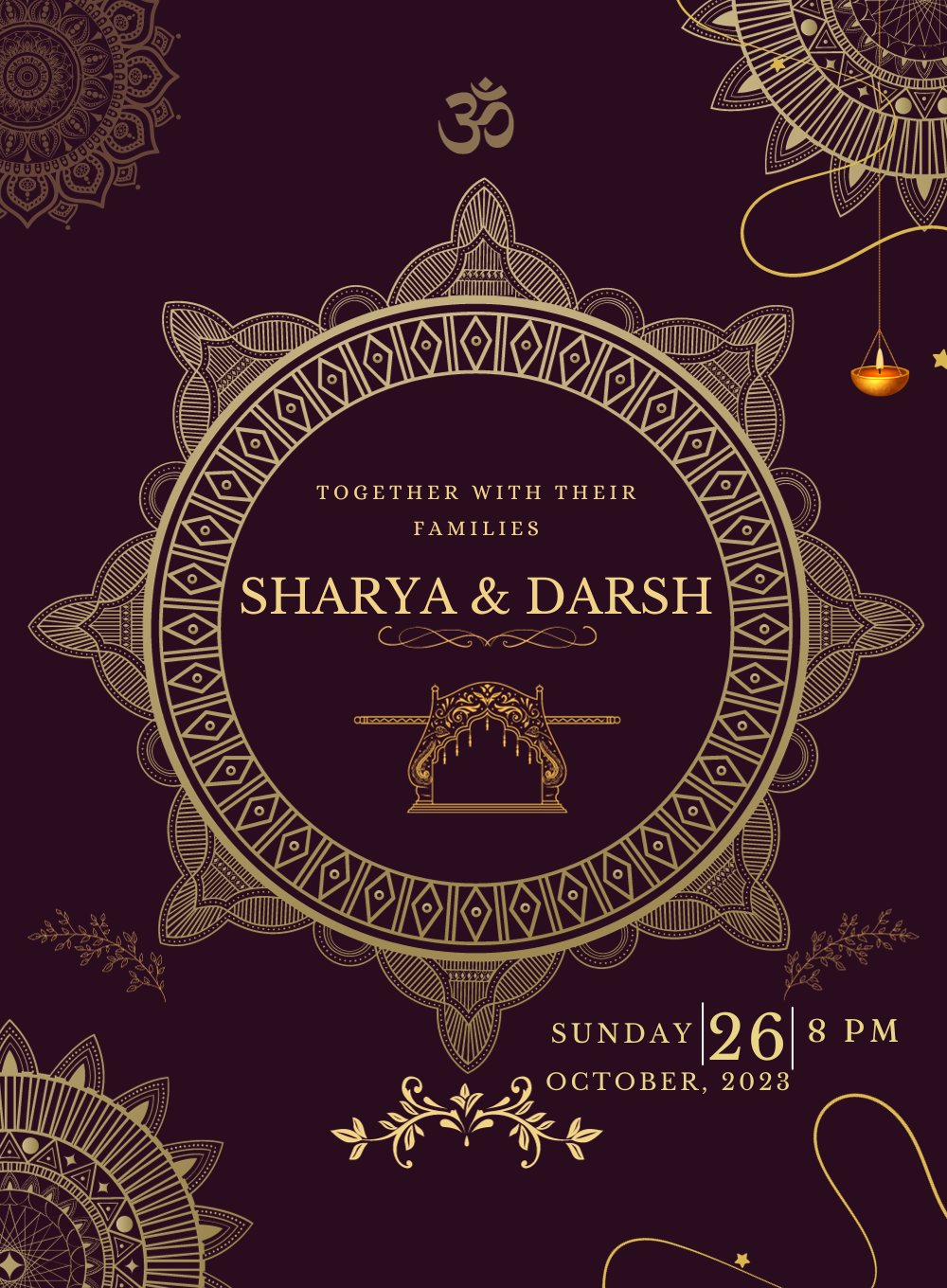 nullViolet and Cream Floral Design Indian Wedding Invitation-EINK0029