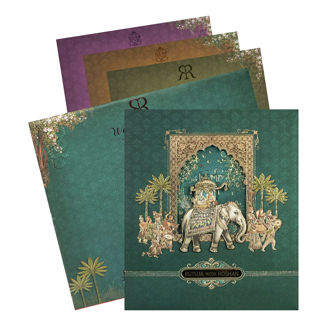 Green Royal Procession Padded Wedding Card-KSI64000