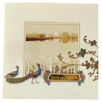 Cream Offset Scenery With Peacock Invitation Card-KNSN6702C