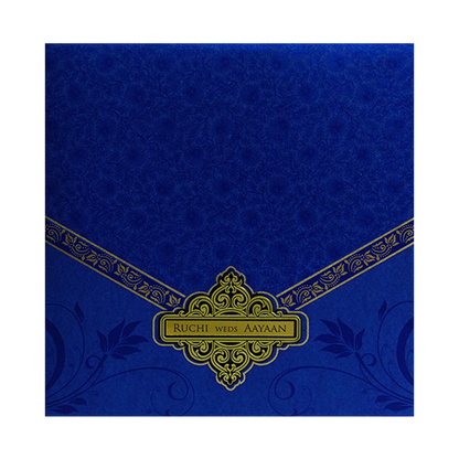 Blue Floral Nameplate Wedding Card-KRC30282