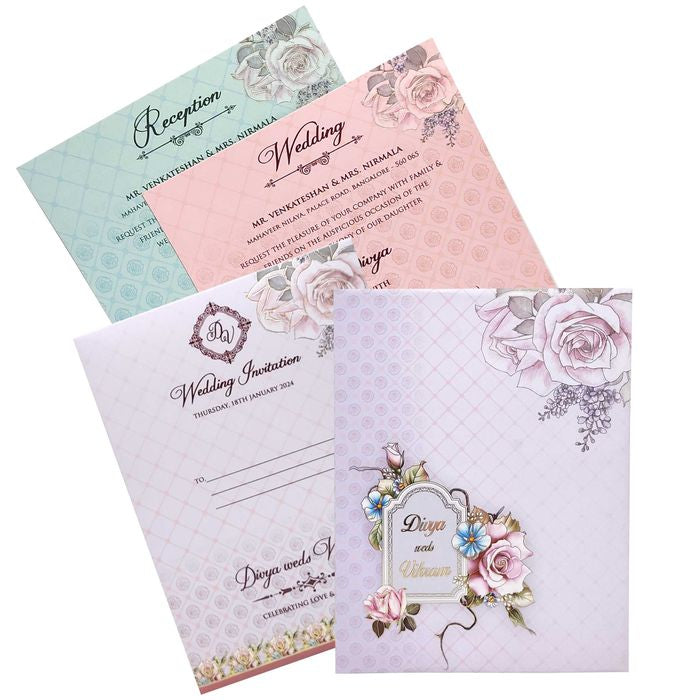 Lavender Floral Designer Padded Wedding Card-KNPO01AP-King of Cards