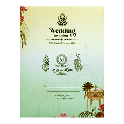 Buy Pastel Green Lotus Pavilion Wedding Card