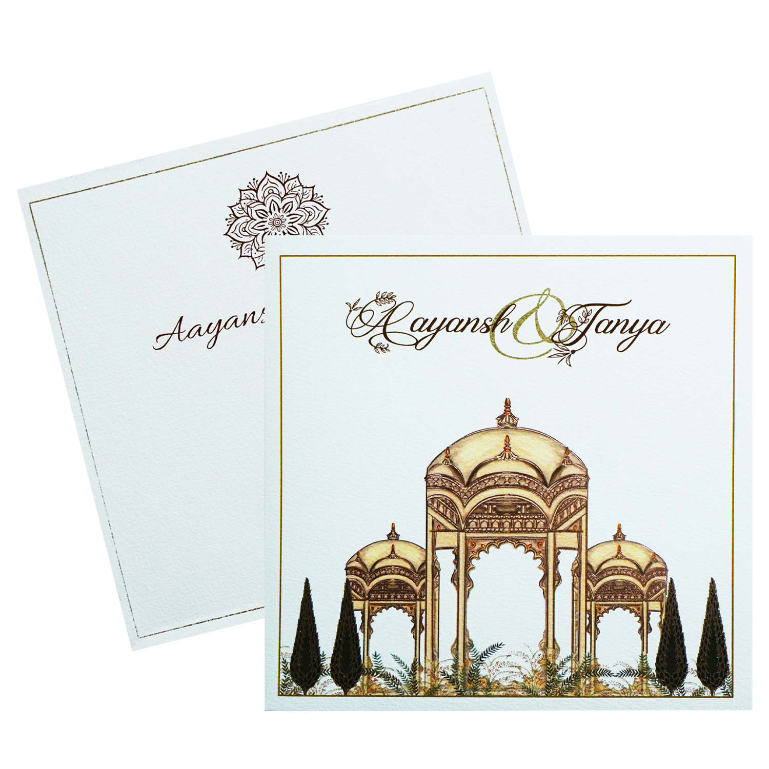 White Mughali Mahal Invitation Card-KRC30590