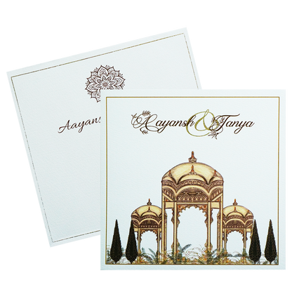 White Mughali Mahal Invitation Card-KRC30590