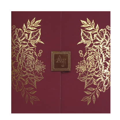 Maroon Floral Door Invitation Card-KRC30412