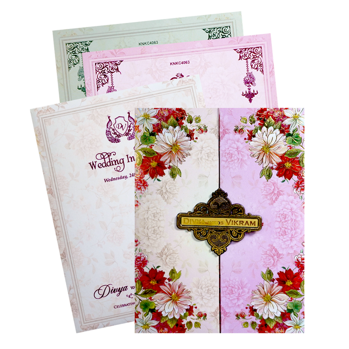 Pink Cream Floral Nameplate Invitation Card-King of Cards