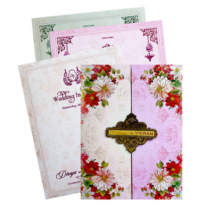 Pink Cream Floral Nameplate Invitation Card-King of Cards