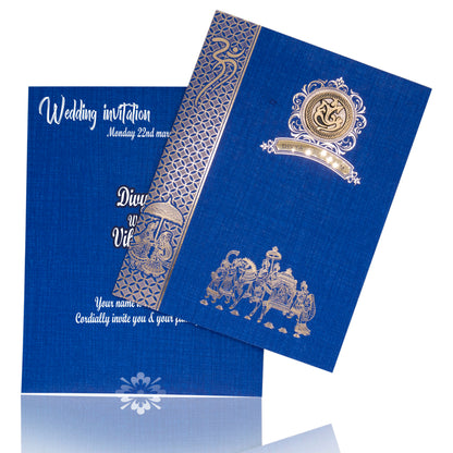 Blue Jumbo Metallic Baraat Print And Varmala Design-KNK50281