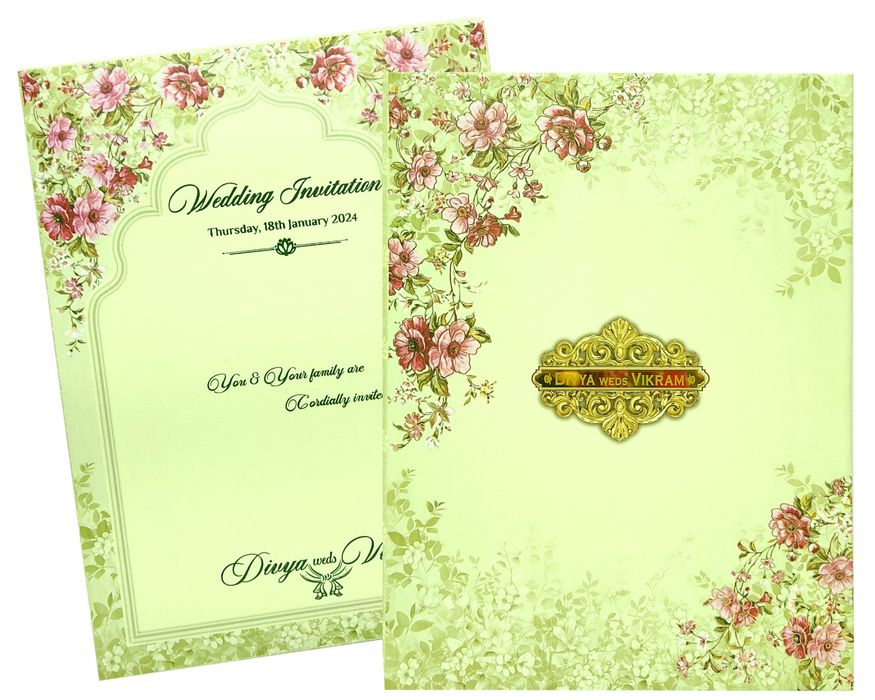 Cream Floral Padded Offset Print With Name Plate-KNPO1507C-King of Cards