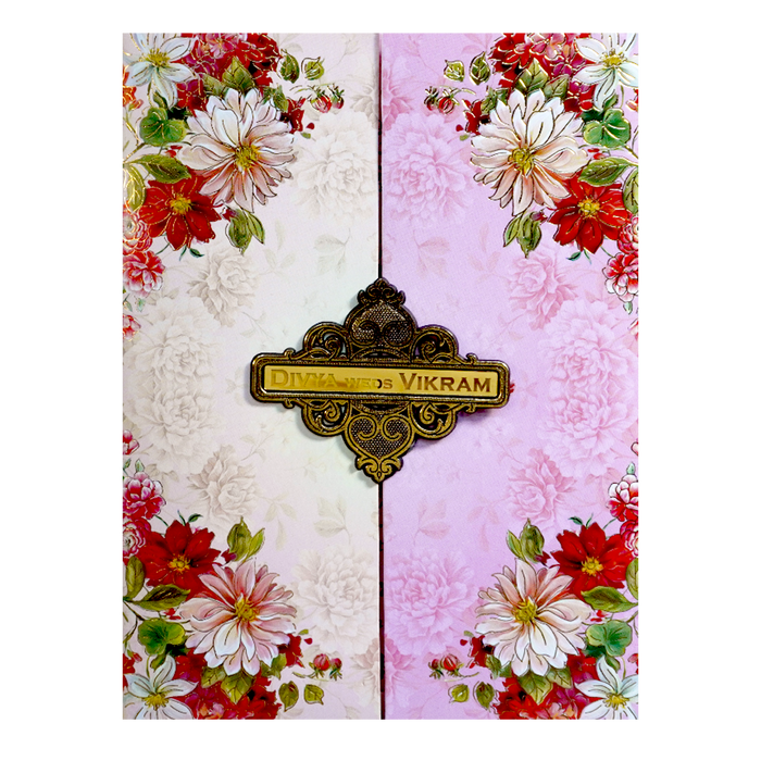 Pink Cream Floral Nameplate Invitation Card-King of Cards