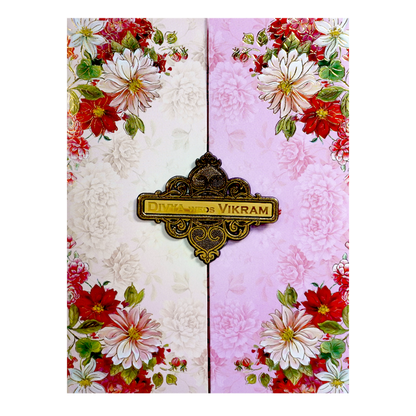Pink Cream Floral Nameplate Invitation Card-King of Cards