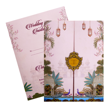 Pink Palace Themed Door - Style Wedding Card-KNKC4079