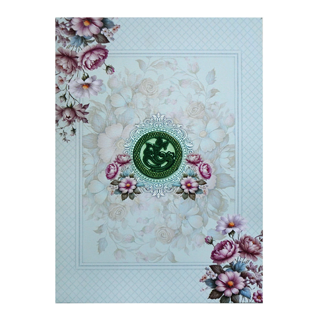 Blue Floral Patterned Wedding Card-KNEP1610