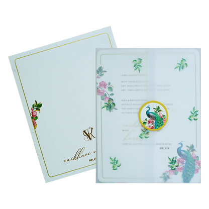White Tracing Sheet Peacock Wedding Card-King of Cards