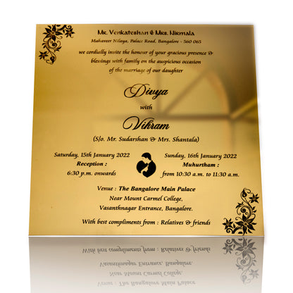 Gold Acrylic Floral Wedding Invitation Card-KNAG3703R