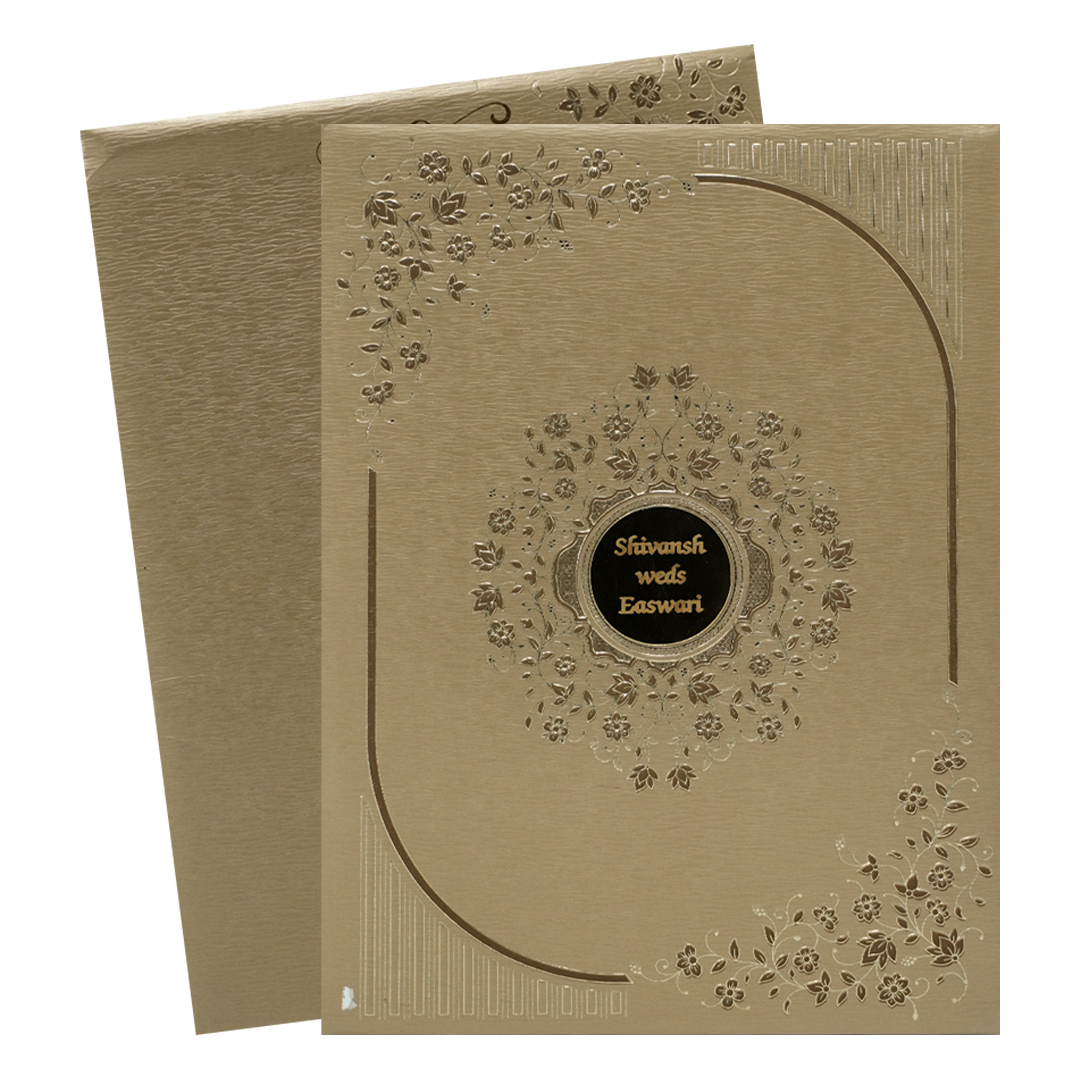 Check out Gold Floral Border Padded Wedding Card at best price. ✅WhatsApp Support ✅Express Delivery.