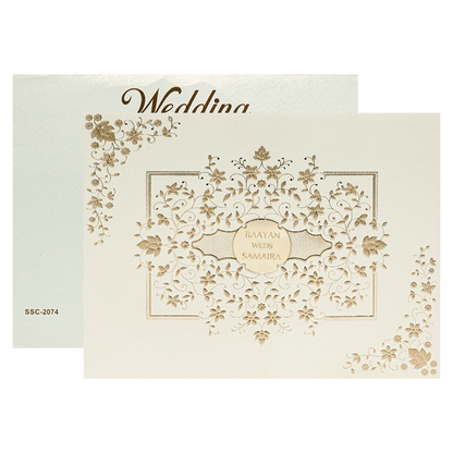 Check out White Gold Floral Padded Wedding Card at best price. ✅WhatsApp Support✅Express Delivery.